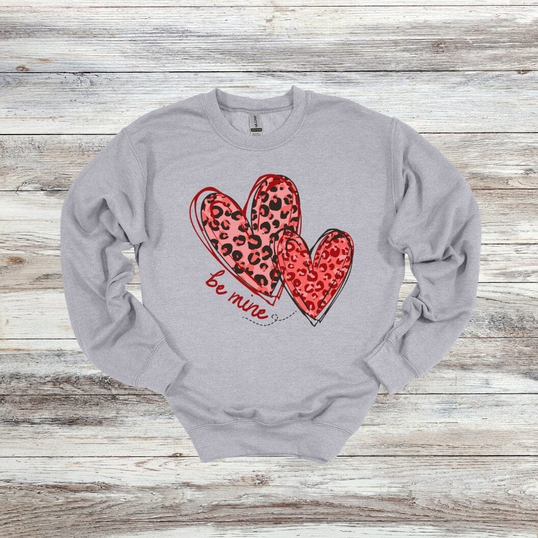 Leopard Hearts - Be Mine - Valentines Day - 2024 - Adult and Youth Crewneck Sweatshirts and Tee Shirts Crewneck Sweatshirt Graphic Avenue Crewneck Sweatshirt Sport Grey Adult Small