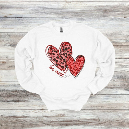 Leopard Hearts - Be Mine - Valentines Day - 2024 - Adult and Youth Crewneck Sweatshirts and Tee Shirts Crewneck Sweatshirt Graphic Avenue Crewneck Sweatshirt White Adult Small