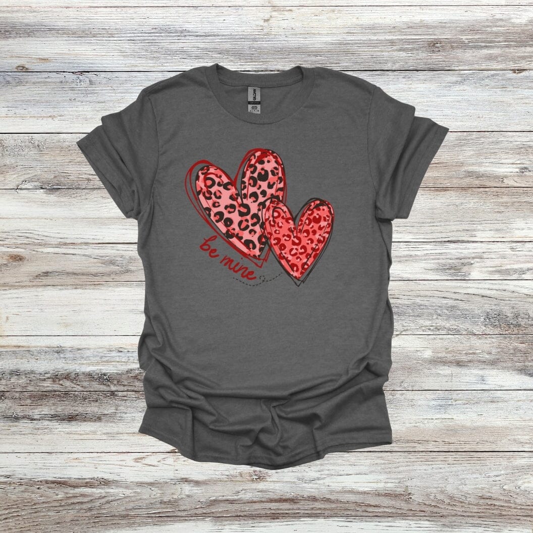 Leopard Hearts - Be Mine - Valentines Day - 2024 - Adult and Youth Crewneck Sweatshirts and Tee Shirts Crewneck Sweatshirt Graphic Avenue Tee Shirt Dark Heather Adult Small