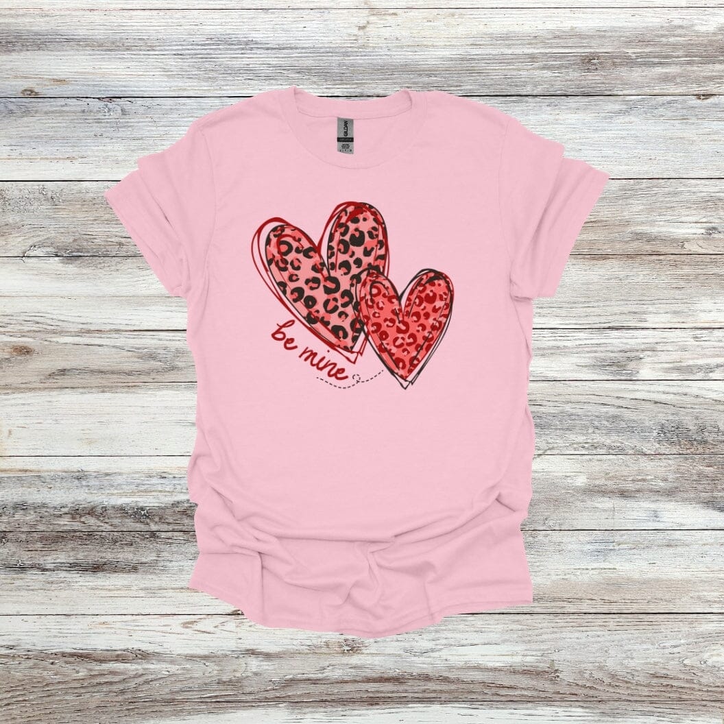 Leopard Hearts - Be Mine - Valentines Day - 2024 - Adult and Youth Crewneck Sweatshirts and Tee Shirts Crewneck Sweatshirt Graphic Avenue Tee Shirt Light Pink Adult Small