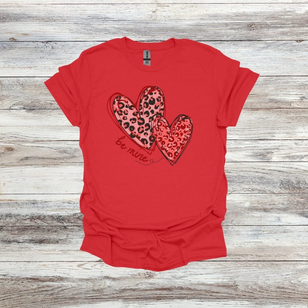 Leopard Hearts - Be Mine - Valentines Day - 2024 - Adult and Youth Crewneck Sweatshirts and Tee Shirts Crewneck Sweatshirt Graphic Avenue Tee Shirt Red Adult Small