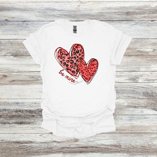 Leopard Hearts - Be Mine - Valentines Day - 2024 - Adult and Youth Crewneck Sweatshirts and Tee Shirts Crewneck Sweatshirt Graphic Avenue Tee Shirt White Adult Small