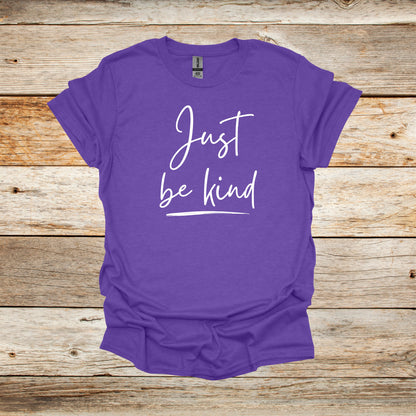 Sayings T-Shirt - Just Be Kind - Men's and Women's Tee Shirts - Sayings T-Shirts Graphic Avenue Heather Purple Adult Small 