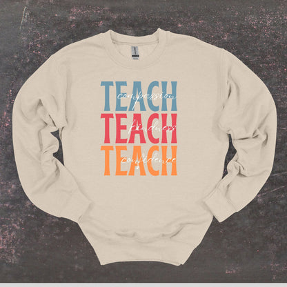 Teach Compassion Kindness Confidence - Teacher Crewneck Sweatshirt - Adult Sweatshirts Crewneck Sweatshirt Graphic Avenue Sand Adult Small 