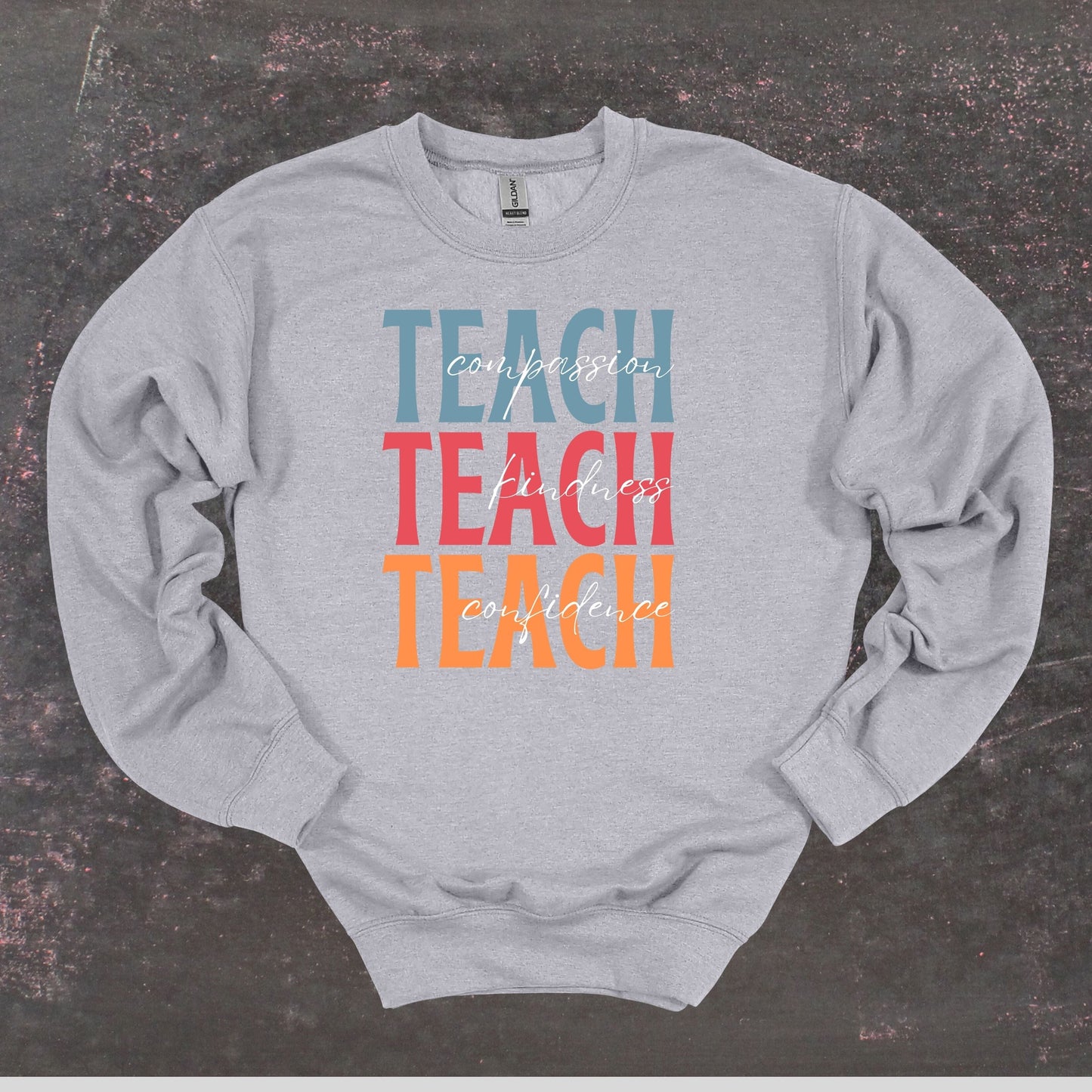 Teach Compassion Kindness Confidence - Teacher Crewneck Sweatshirt - Adult Sweatshirts Crewneck Sweatshirt Graphic Avenue Sport Grey Adult Small 