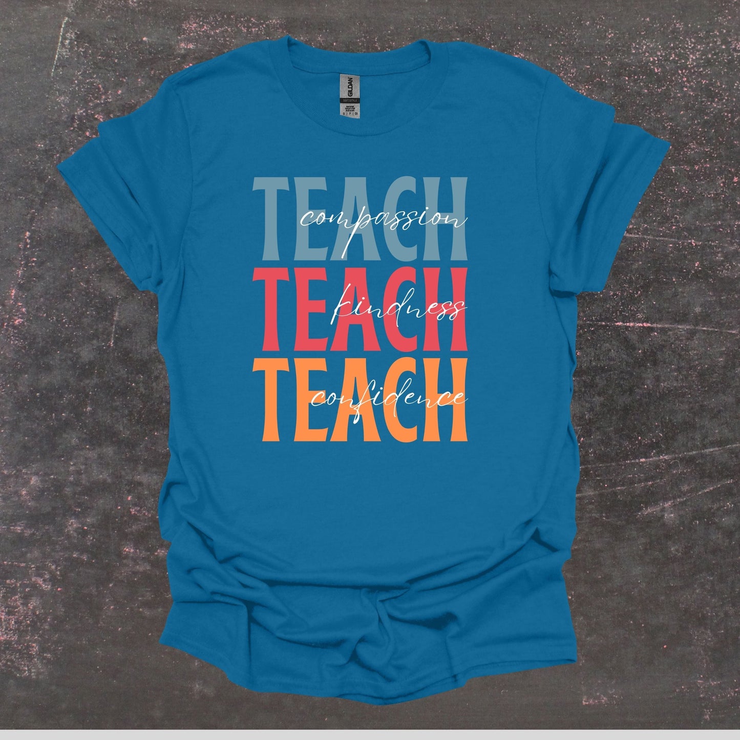 Teach Compassion Kindness Confidence - Teacher T Shirt - Adult Tee Shirts T-Shirts Graphic Avenue Antique Sapphire Adult Small 
