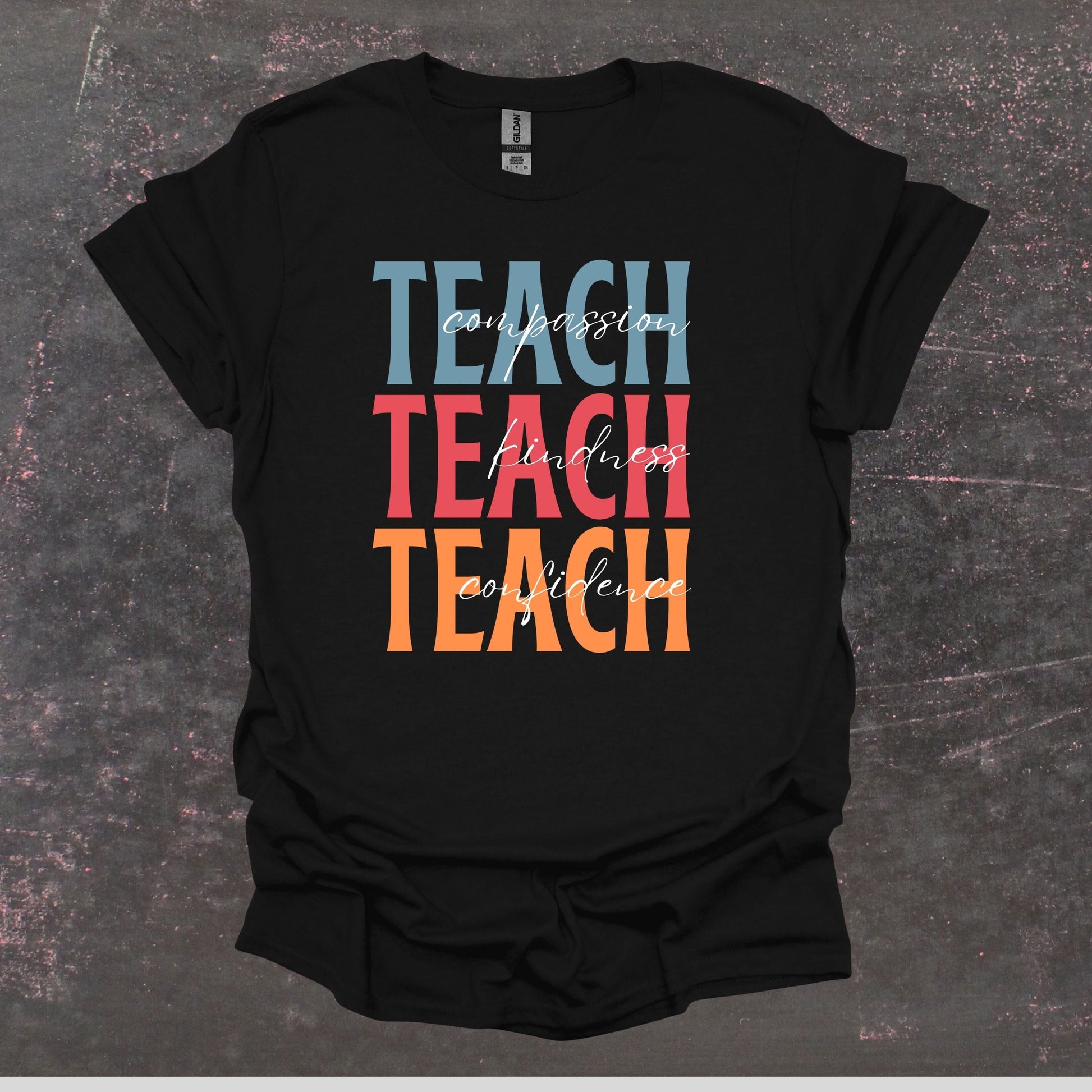 Teach Compassion Kindness Confidence - Teacher T Shirt - Adult Tee Shirts T-Shirts Graphic Avenue Black Adult Small 