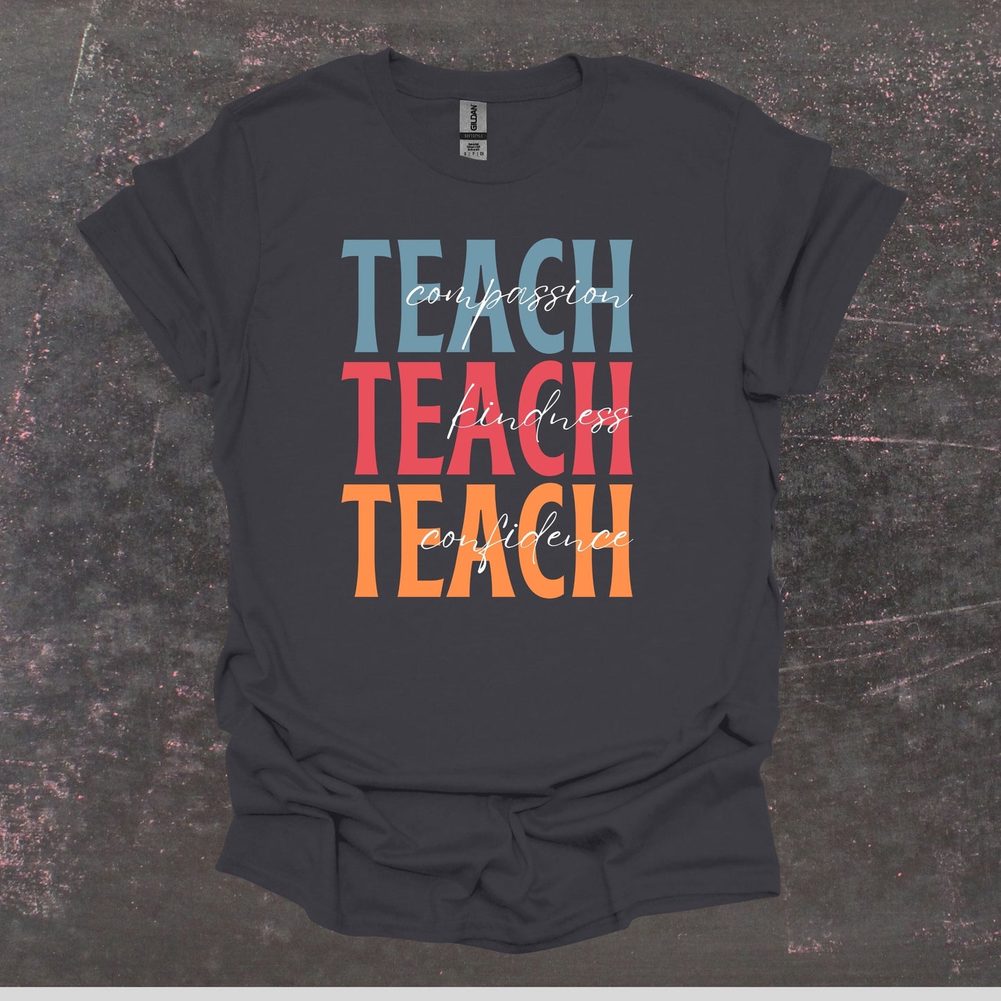 Teach Compassion Kindness Confidence - Teacher T Shirt - Adult Tee Shirts T-Shirts Graphic Avenue Charcoal Adult Small 