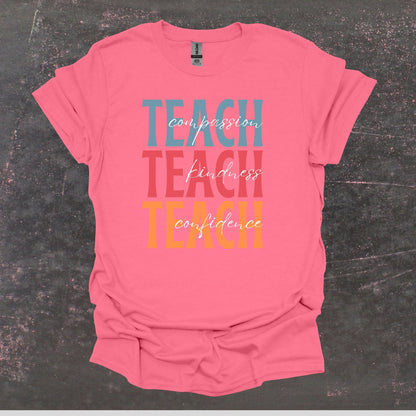 Teach Compassion Kindness Confidence - Teacher T Shirt - Adult Tee Shirts T-Shirts Graphic Avenue Coral Silk Adult Small 