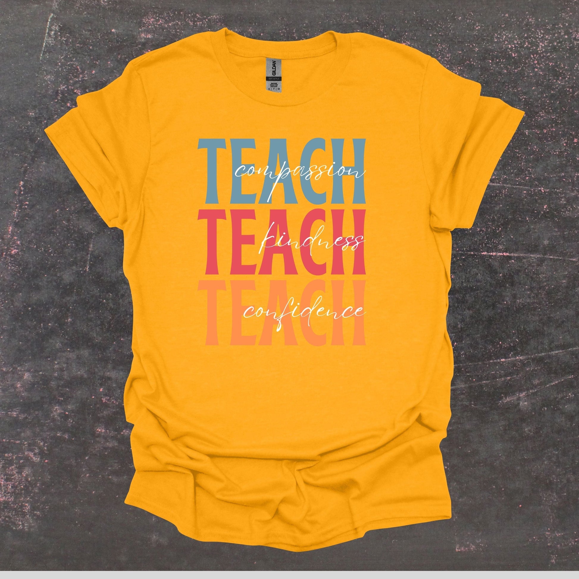 Teach Compassion Kindness Confidence - Teacher T Shirt - Adult Tee Shirts T-Shirts Graphic Avenue Gold Adult Small 