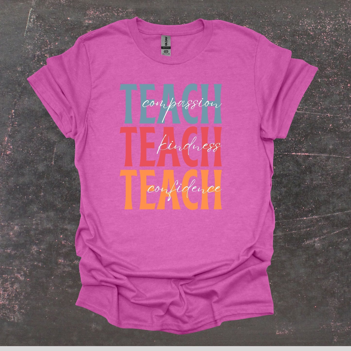 Teach Compassion Kindness Confidence - Teacher T Shirt - Adult Tee Shirts T-Shirts Graphic Avenue Heather Berry Adult Small 