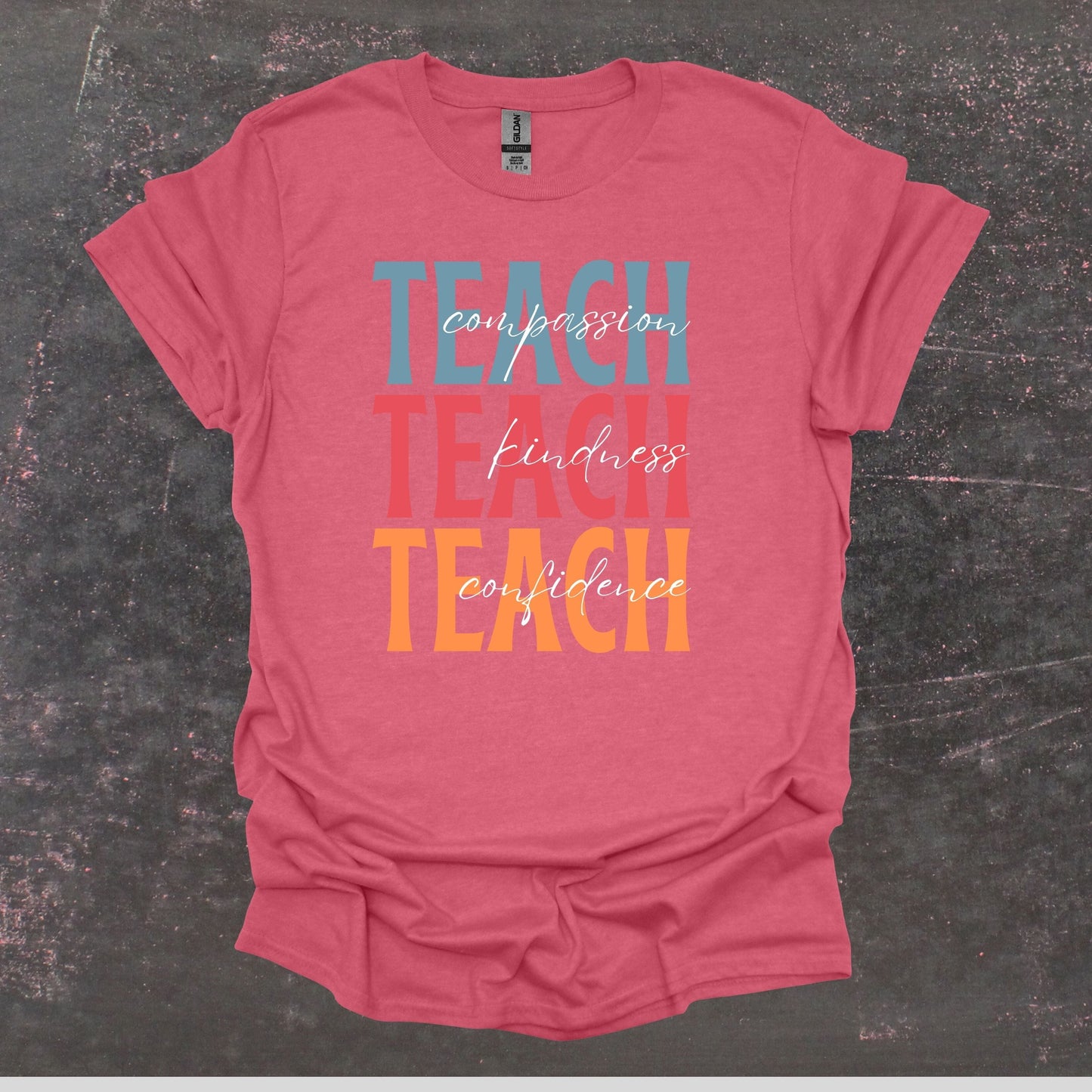 Teach Compassion Kindness Confidence - Teacher T Shirt - Adult Tee Shirts T-Shirts Graphic Avenue Heather Cardinal Adult Small 