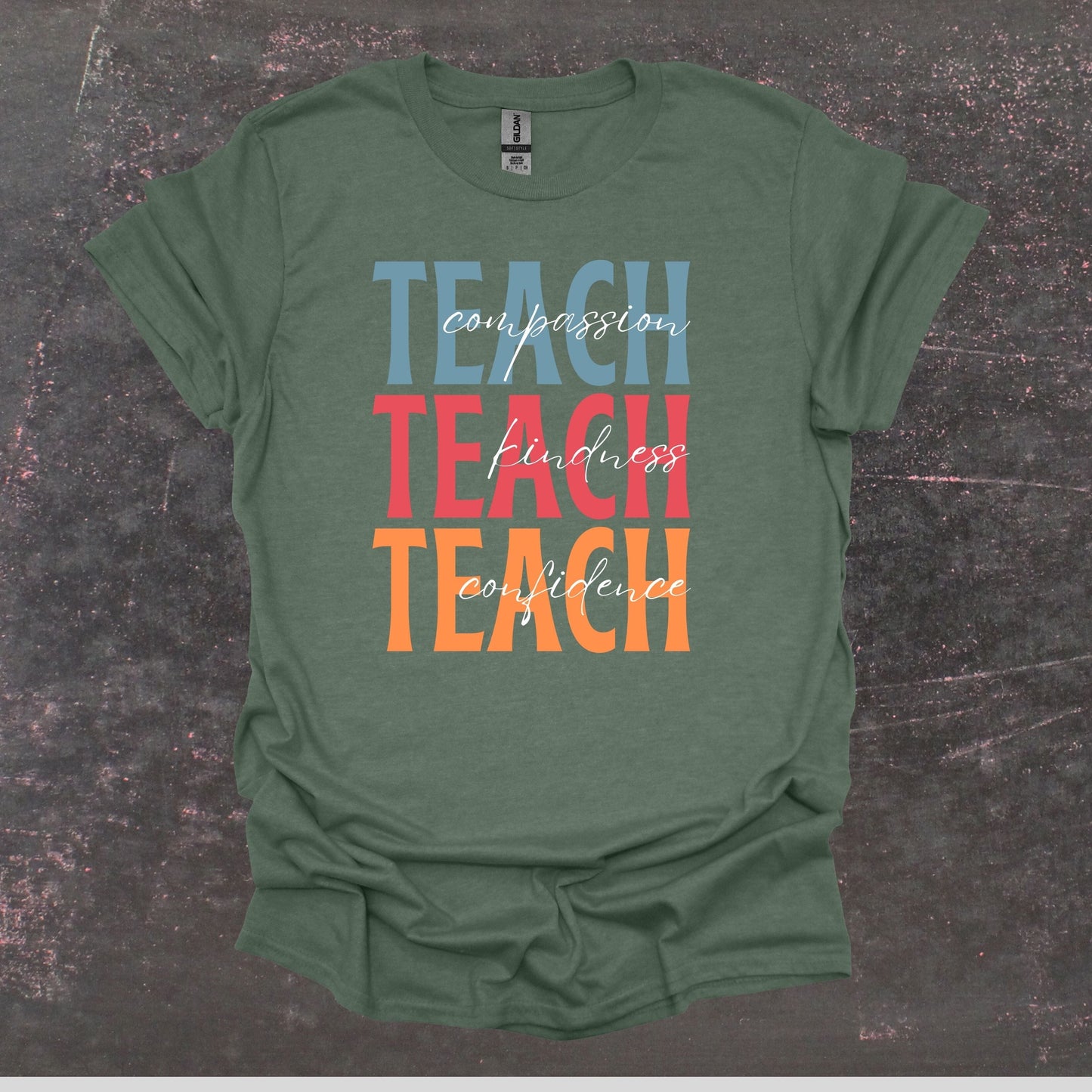 Teach Compassion Kindness Confidence - Teacher T Shirt - Adult Tee Shirts T-Shirts Graphic Avenue Heather Forest Green Adult Small 