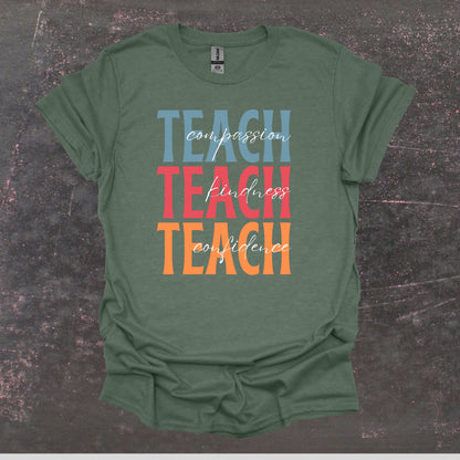Teach Compassion Kindness Confidence - Teacher T Shirt - Adult Tee Shirts T-Shirts Graphic Avenue Heather Forest Green Adult Small 