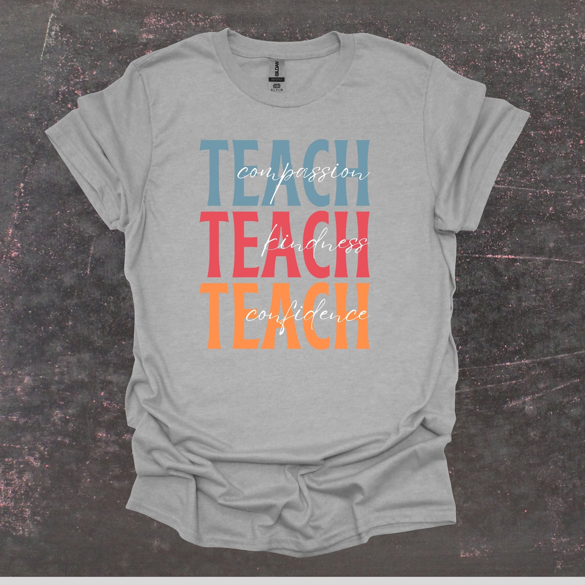Teach Compassion Kindness Confidence - Teacher T Shirt - Adult Tee Shirts T-Shirts Graphic Avenue Sport Grey Adult Small 