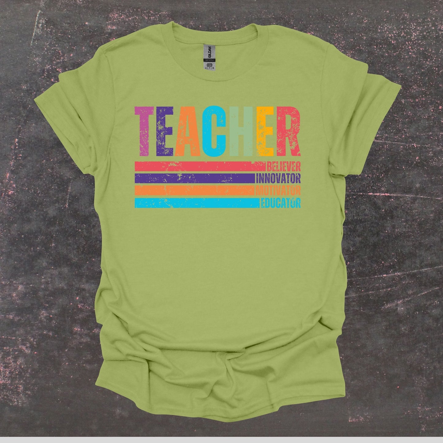 Teacher Believer Innovator Motivator Educator - Teacher T Shirt - Adult Tee Shirts T-Shirts Graphic Avenue Kiwi Adult Small 