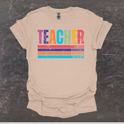Teacher Believer Innovator Motivator Educator - Teacher T Shirt - Adult Tee Shirts T-Shirts Graphic Avenue Natural Adult Small 