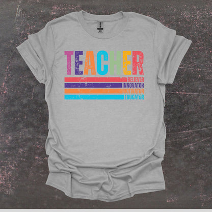 Teacher Believer Innovator Motivator Educator - Teacher T Shirt - Adult Tee Shirts T-Shirts Graphic Avenue Sport Grey Adult Small 