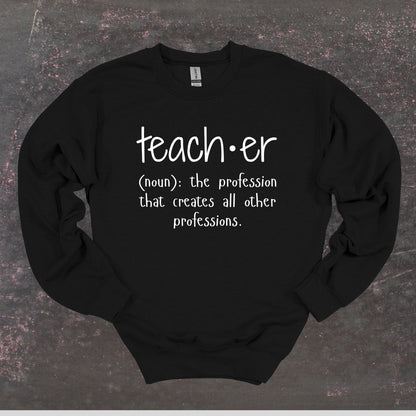 Teacher Definition - Teacher Crewneck Sweatshirt - Adult Sweatshirts Crewneck Sweatshirt Graphic Avenue Black Adult Small 