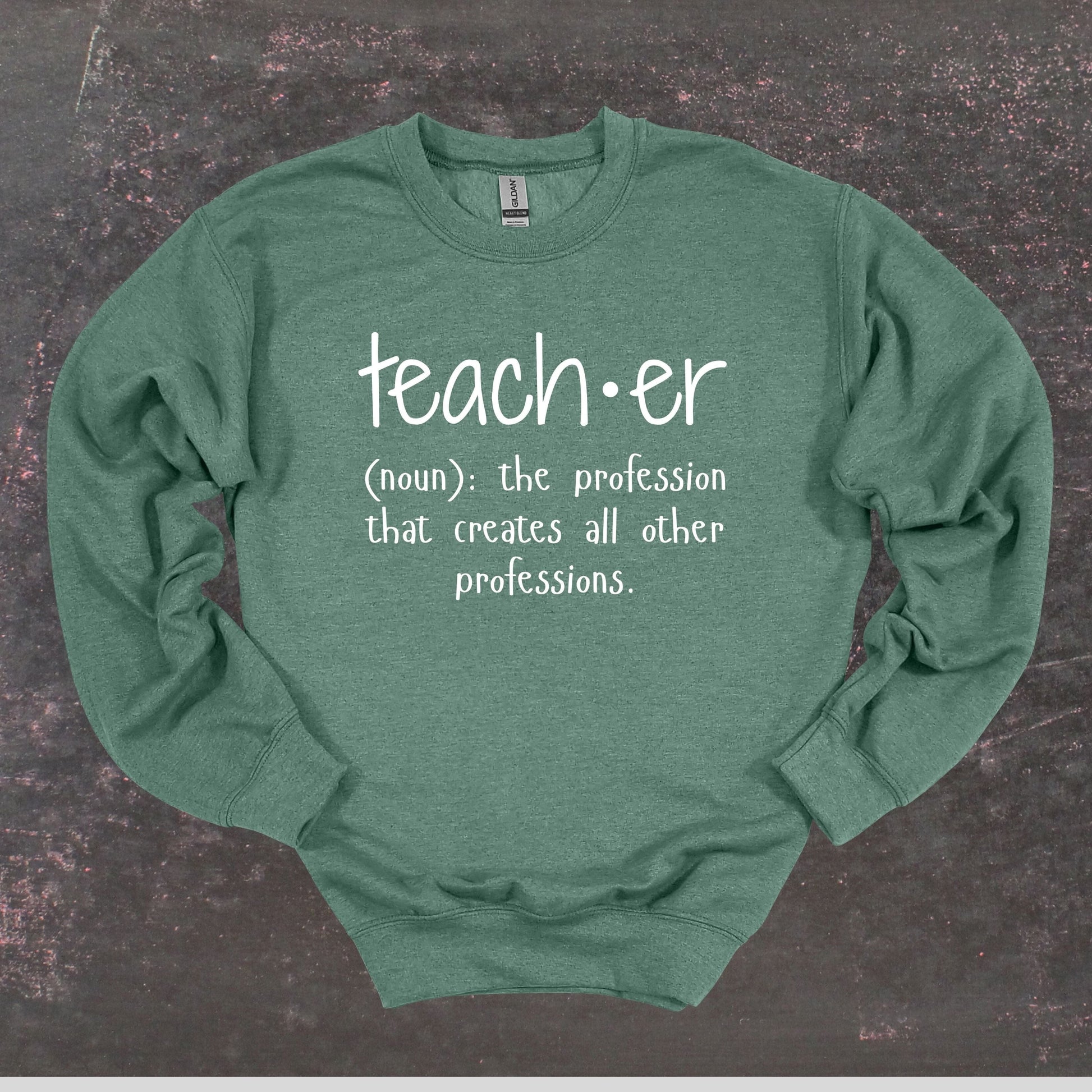 Teacher Definition - Teacher Crewneck Sweatshirt - Adult Sweatshirts Crewneck Sweatshirt Graphic Avenue Heather Sport Dark Green Adult Small 