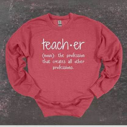 Teacher Definition - Teacher Crewneck Sweatshirt - Adult Sweatshirts Crewneck Sweatshirt Graphic Avenue Heather Sport Scarlet Adult Small 