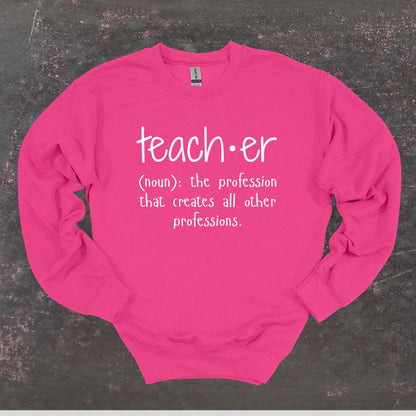 Teacher Definition - Teacher Crewneck Sweatshirt - Adult Sweatshirts Crewneck Sweatshirt Graphic Avenue Heliconia Adult Small 