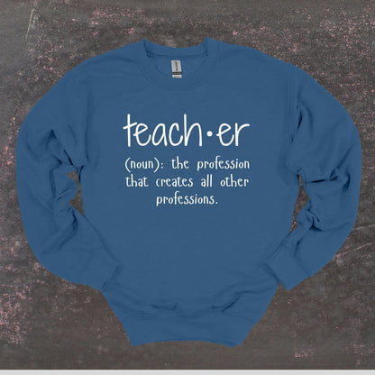 Teacher Definition - Teacher Crewneck Sweatshirt - Adult Sweatshirts Crewneck Sweatshirt Graphic Avenue Indigo Blue Adult Small 
