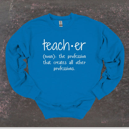 Teacher Definition - Teacher Crewneck Sweatshirt - Adult Sweatshirts Crewneck Sweatshirt Graphic Avenue Sapphire Adult Small 