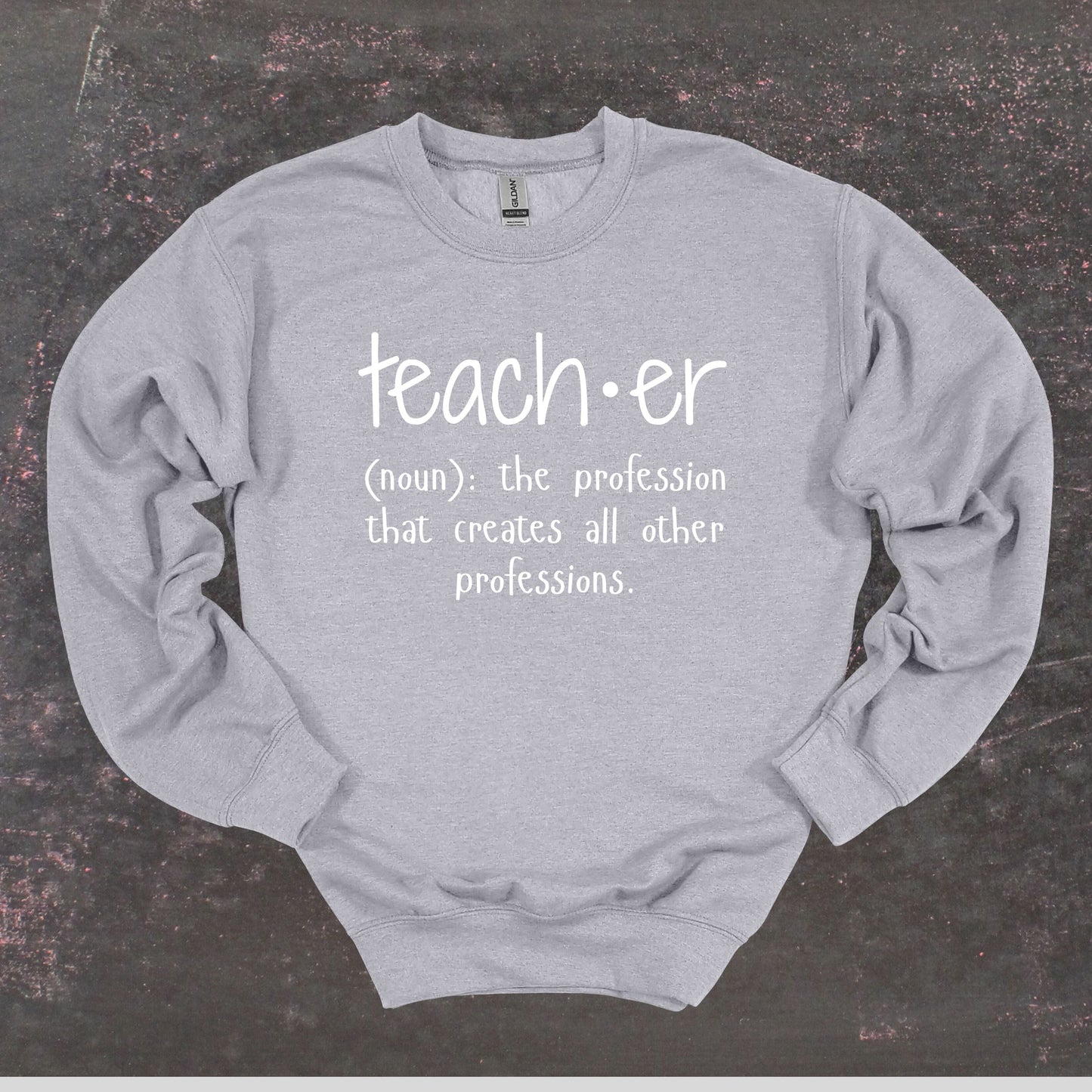 Teacher Definition - Teacher Crewneck Sweatshirt - Adult Sweatshirts Crewneck Sweatshirt Graphic Avenue Sport Grey Adult Small 