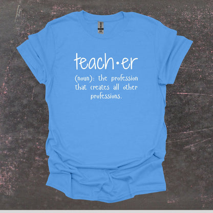 Teacher Definition - Teacher T Shirt - Adult Tee Shirts T-Shirts Graphic Avenue Carolina Blue Adult Small 