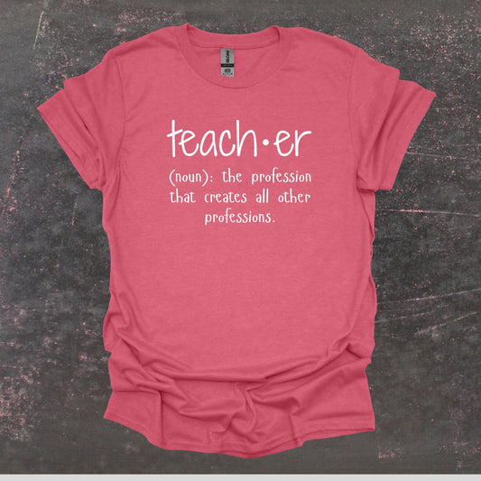 Teacher Definition - Teacher T Shirt - Adult Tee Shirts T-Shirts Graphic Avenue Heather Cardinal Adult Small 