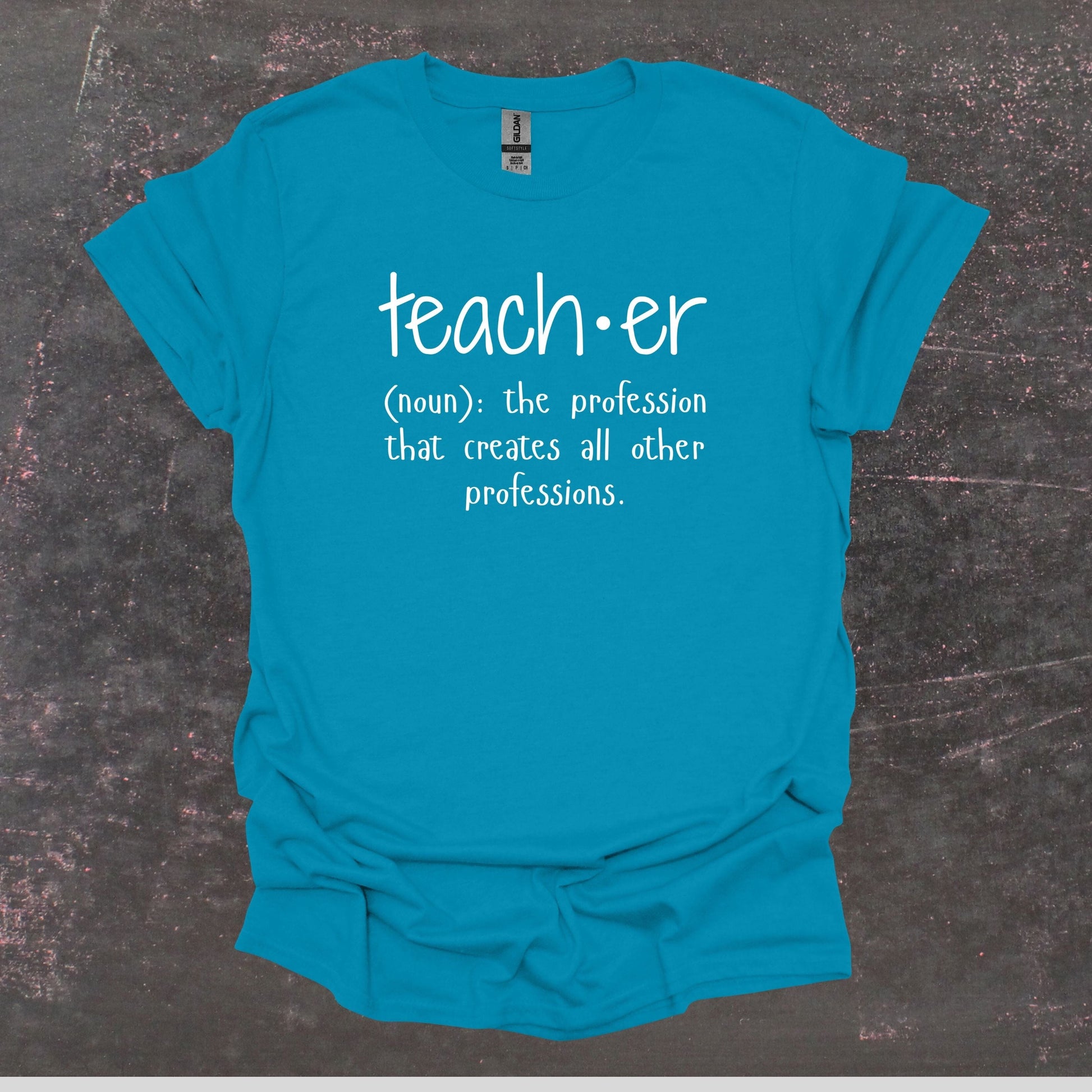 Teacher Definition - Teacher T Shirt - Adult Tee Shirts T-Shirts Graphic Avenue Tropical Blue Adult Small 