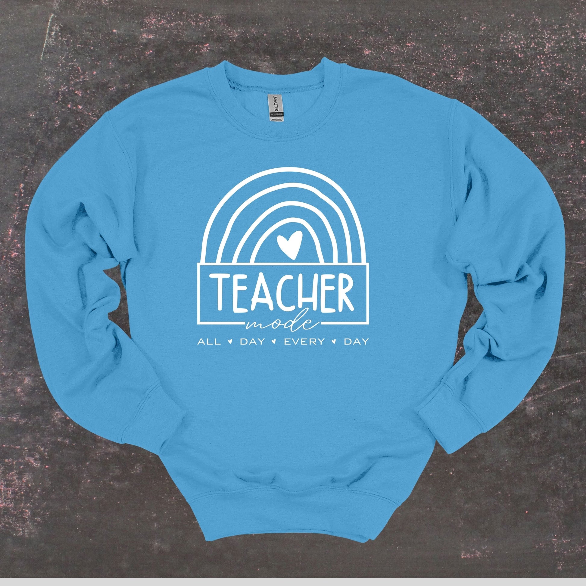 Teacher Mode - Teacher Crewneck Sweatshirt - Adult Sweatshirts Crewneck Sweatshirt Graphic Avenue Carolina Blue Adult Small 