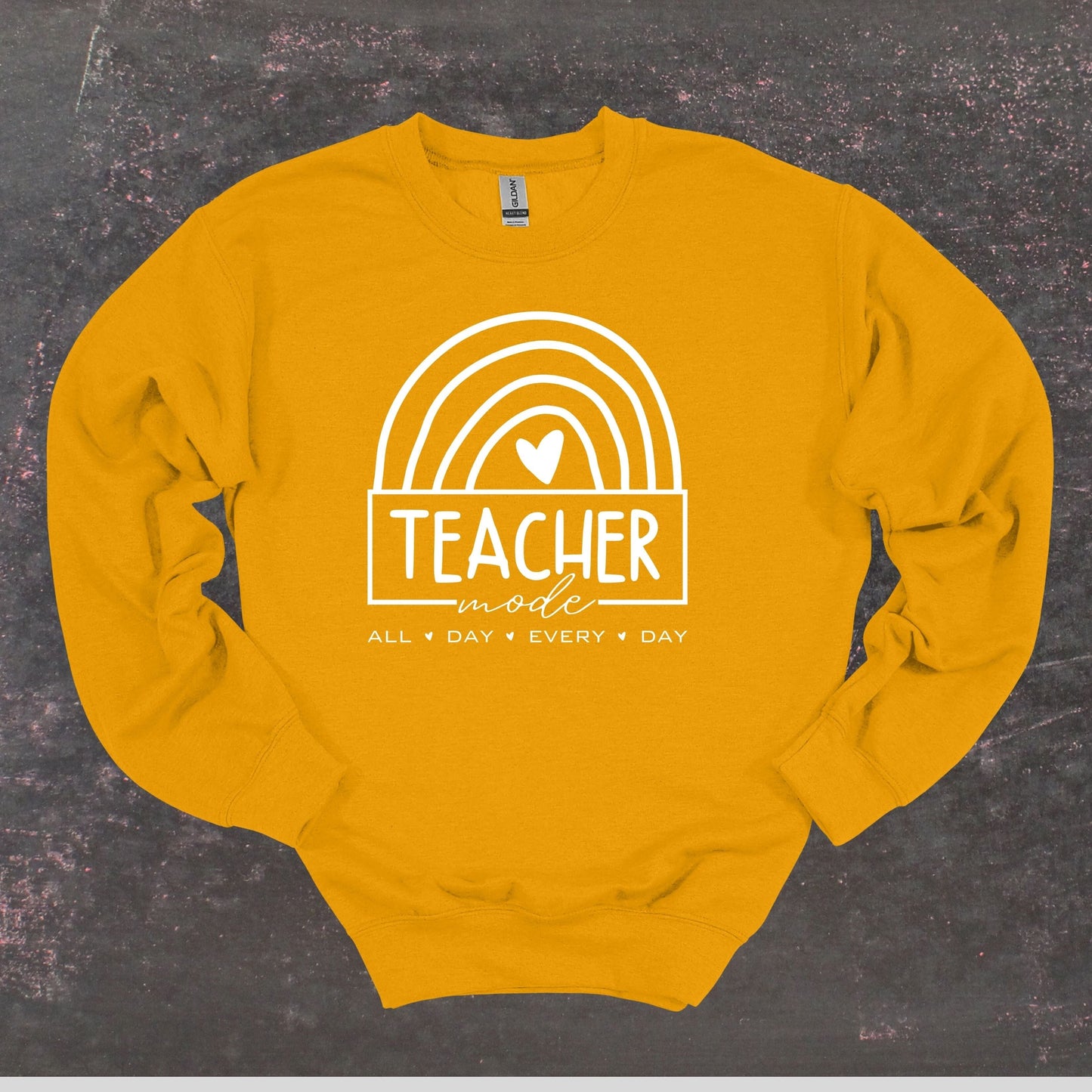 Teacher Mode - Teacher Crewneck Sweatshirt - Adult Sweatshirts Crewneck Sweatshirt Graphic Avenue Gold Adult Small 