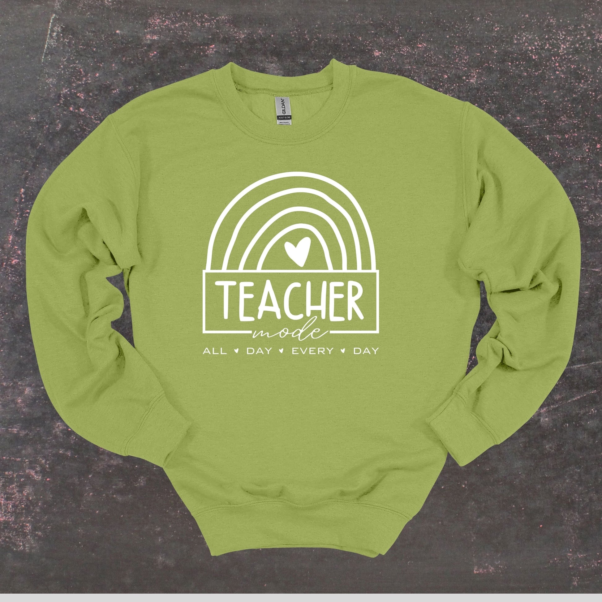 Teacher Mode - Teacher Crewneck Sweatshirt - Adult Sweatshirts Crewneck Sweatshirt Graphic Avenue Kiwi Adult Small 