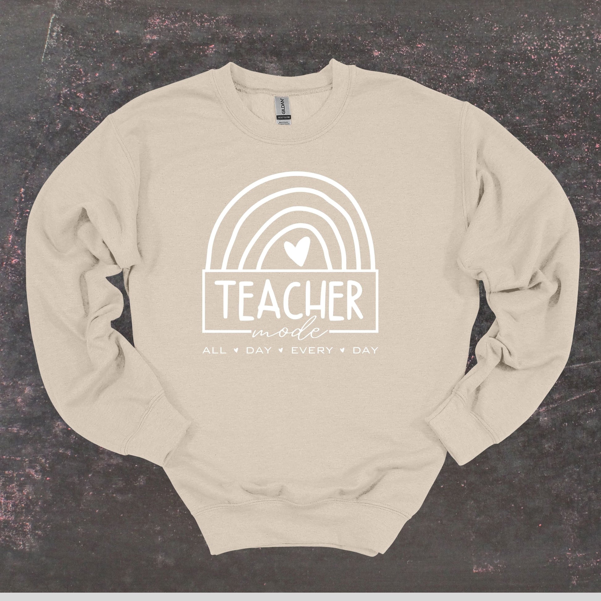 Teacher Mode - Teacher Crewneck Sweatshirt - Adult Sweatshirts Crewneck Sweatshirt Graphic Avenue Sand Adult Small 