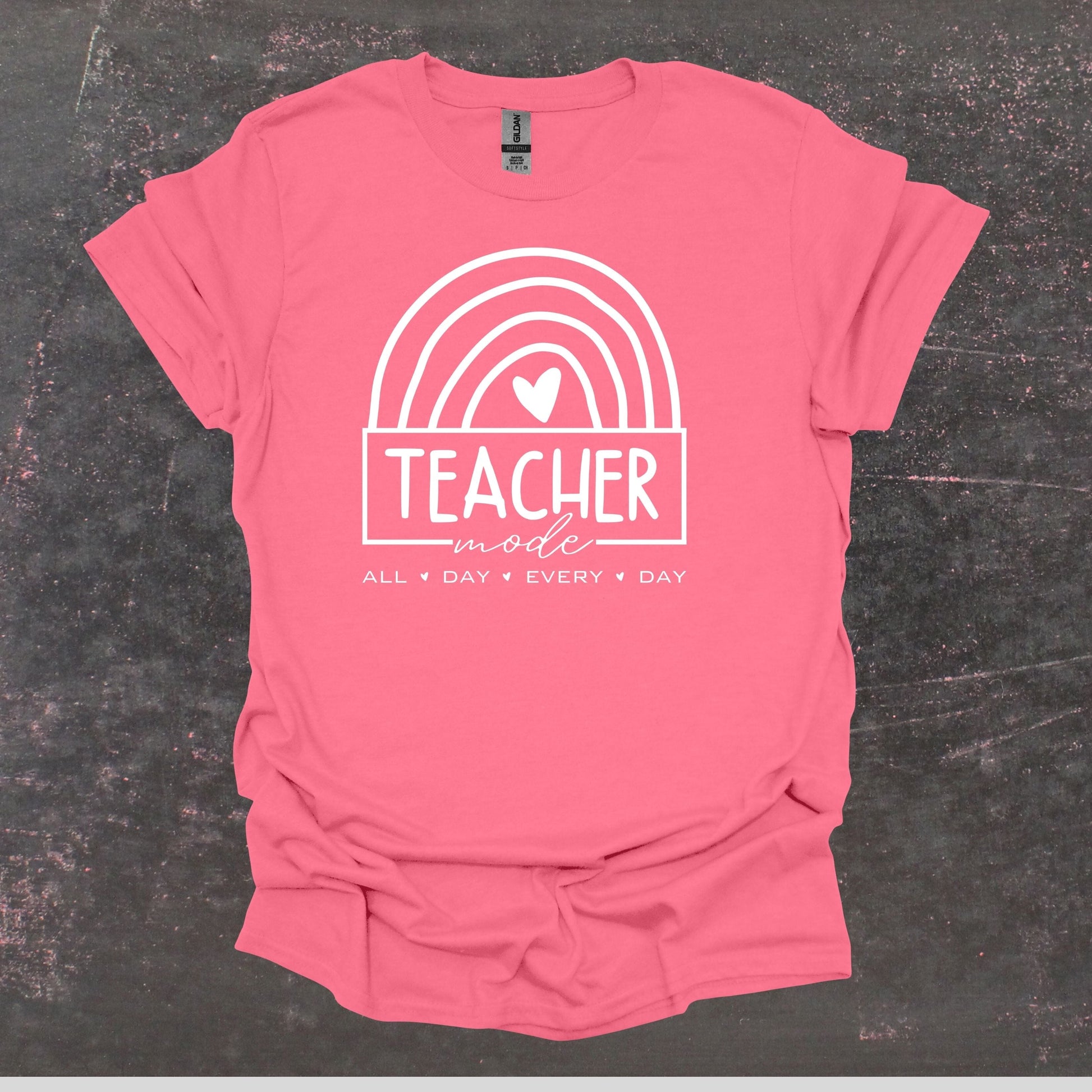 Teacher Mode - Teacher T Shirt - Adult Tee Shirts T-Shirts Graphic Avenue Coral Silk Adult Small 