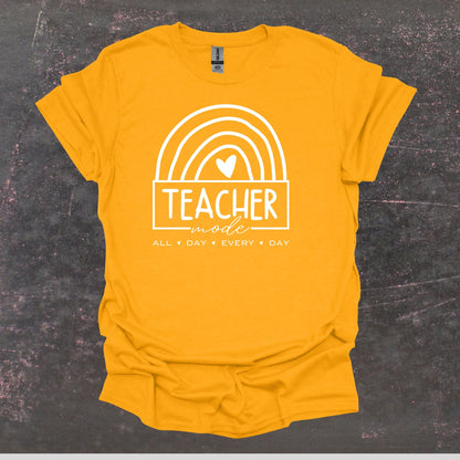 Teacher Mode - Teacher T Shirt - Adult Tee Shirts T-Shirts Graphic Avenue Gold Adult Small 