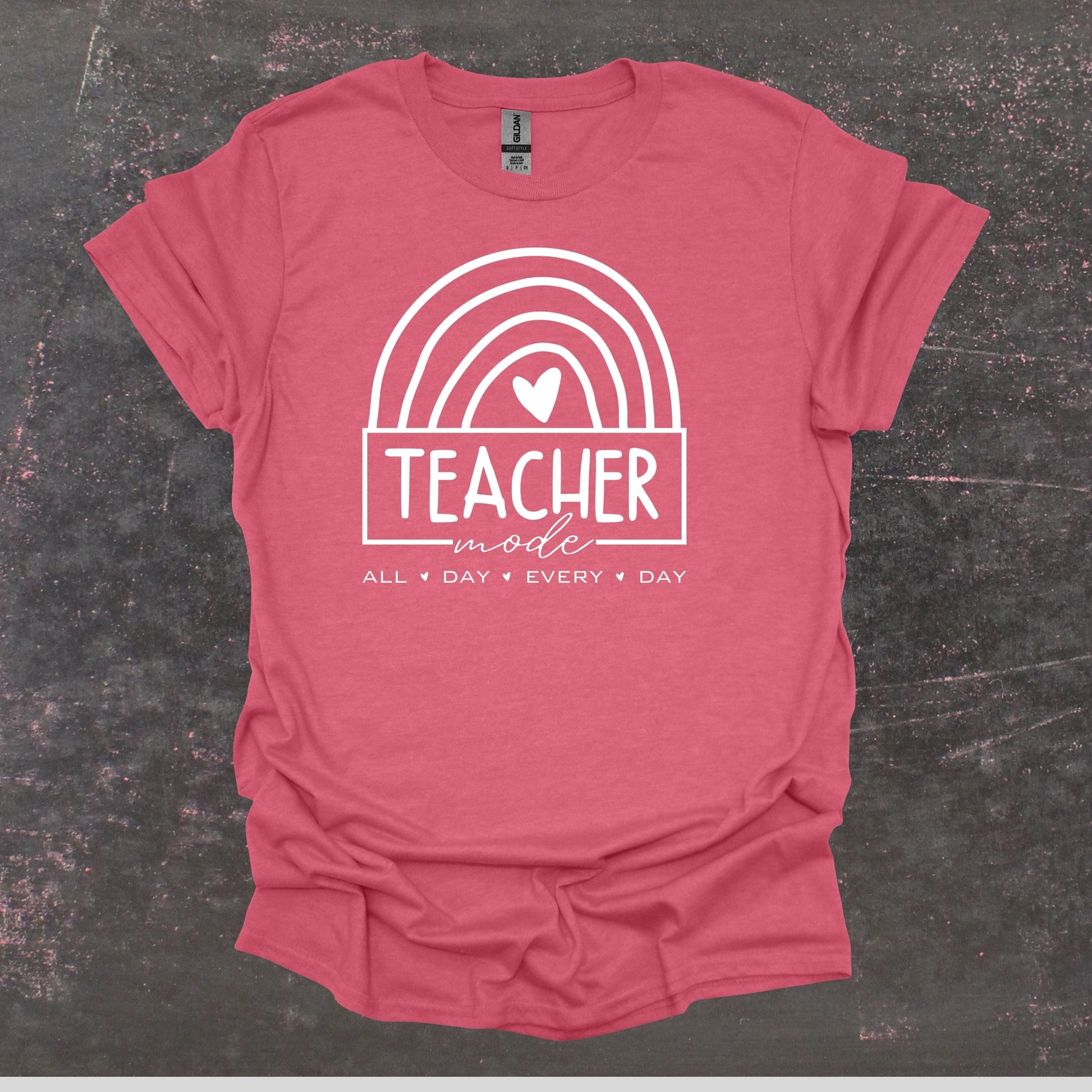 Teacher Mode - Teacher T Shirt - Adult Tee Shirts T-Shirts Graphic Avenue Heather Cardinal Adult Small 