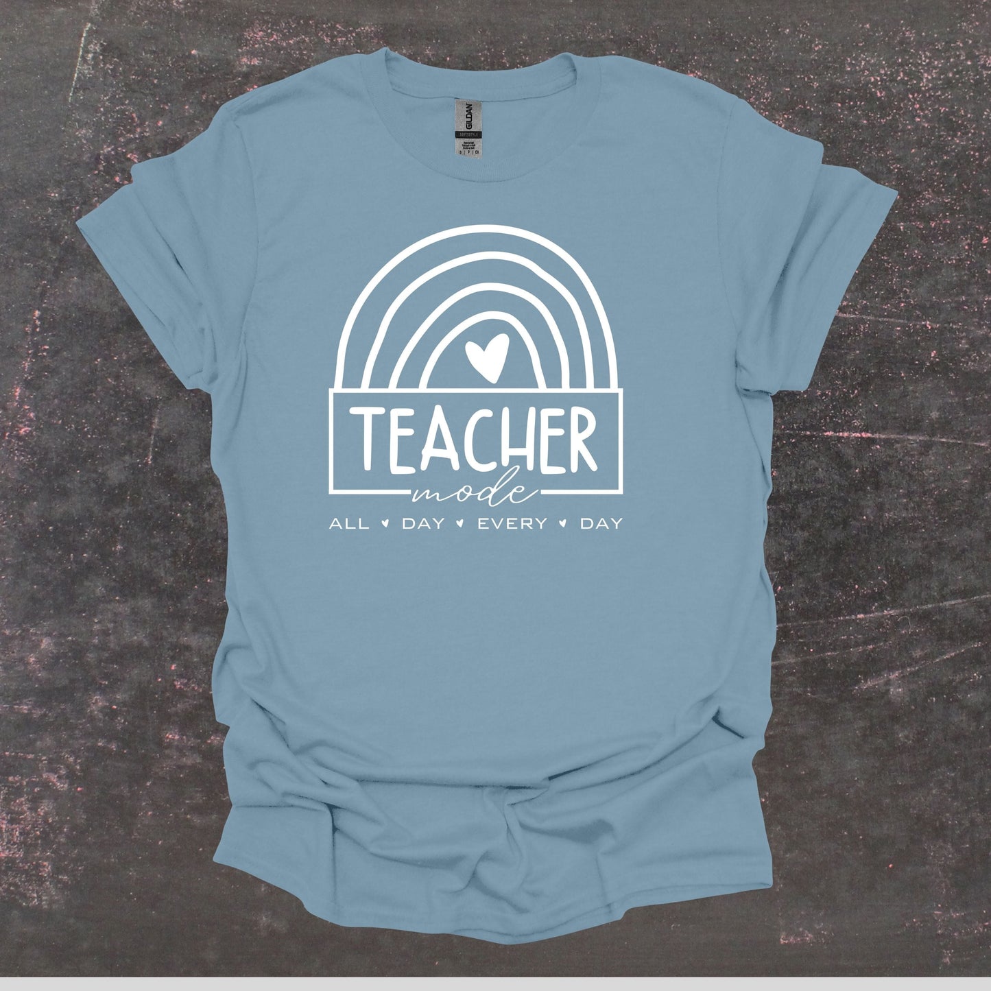 Teacher Mode - Teacher T Shirt - Adult Tee Shirts T-Shirts Graphic Avenue Stone Blue Adult Small 