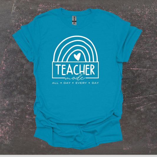 Teacher Mode - Teacher T Shirt - Adult Tee Shirts T-Shirts Graphic Avenue Tropical Blue Adult Small 