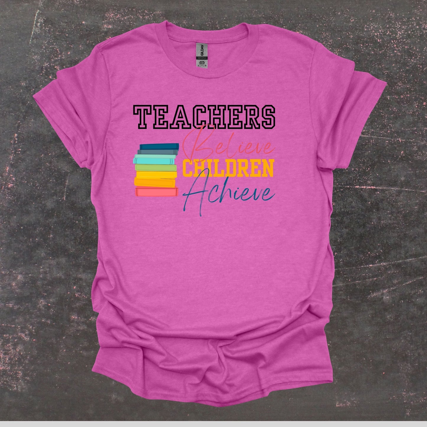 Teachers Believe Children Achieve - Teacher T Shirt - Adult Tee Shirts T-Shirts Graphic Avenue Heather Berry Adult Small 